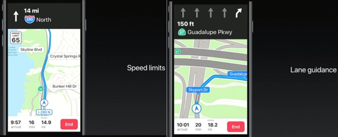 iOS 11 Apple Maps hastighedsbegrænsningsbane