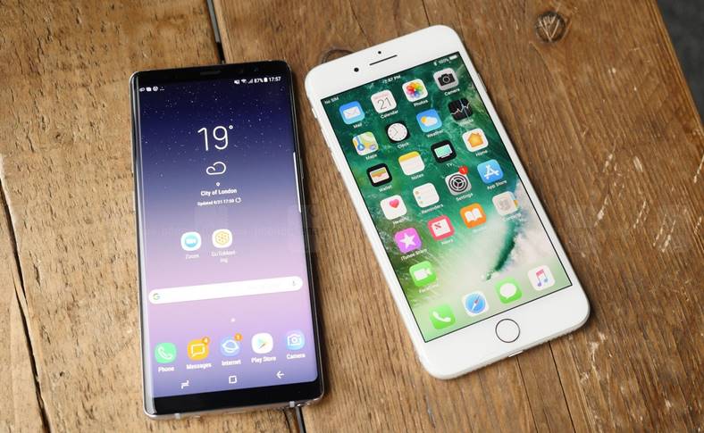 Samsung Galaxy Note 8 jämför iPhone 7 Plus