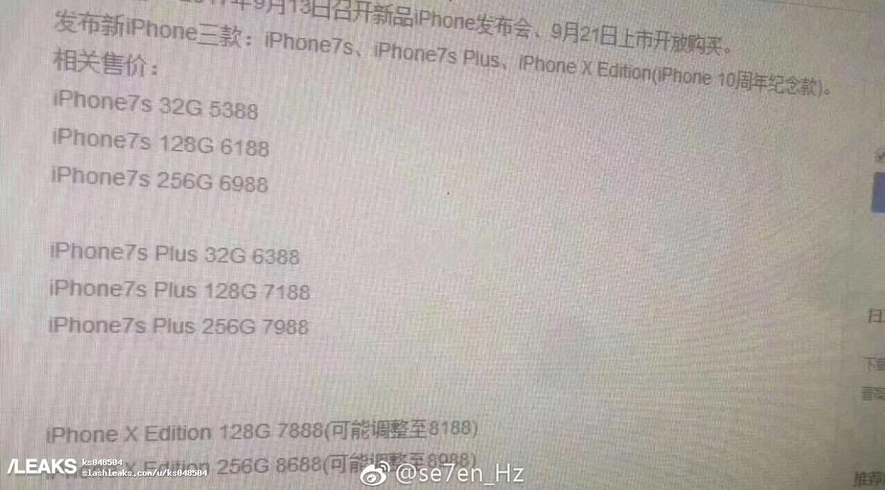 iPhone 8 iPhone 7S - Prices Revealed