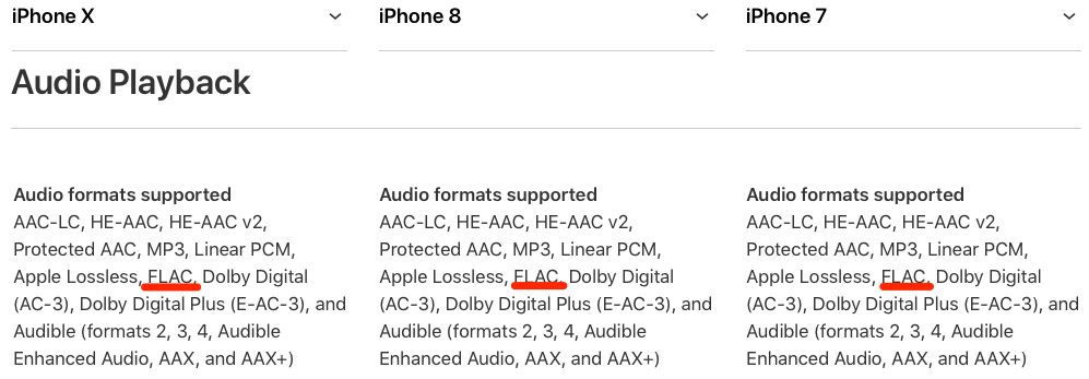 iPhone X iPhone 8 Soporte FLAC integrado