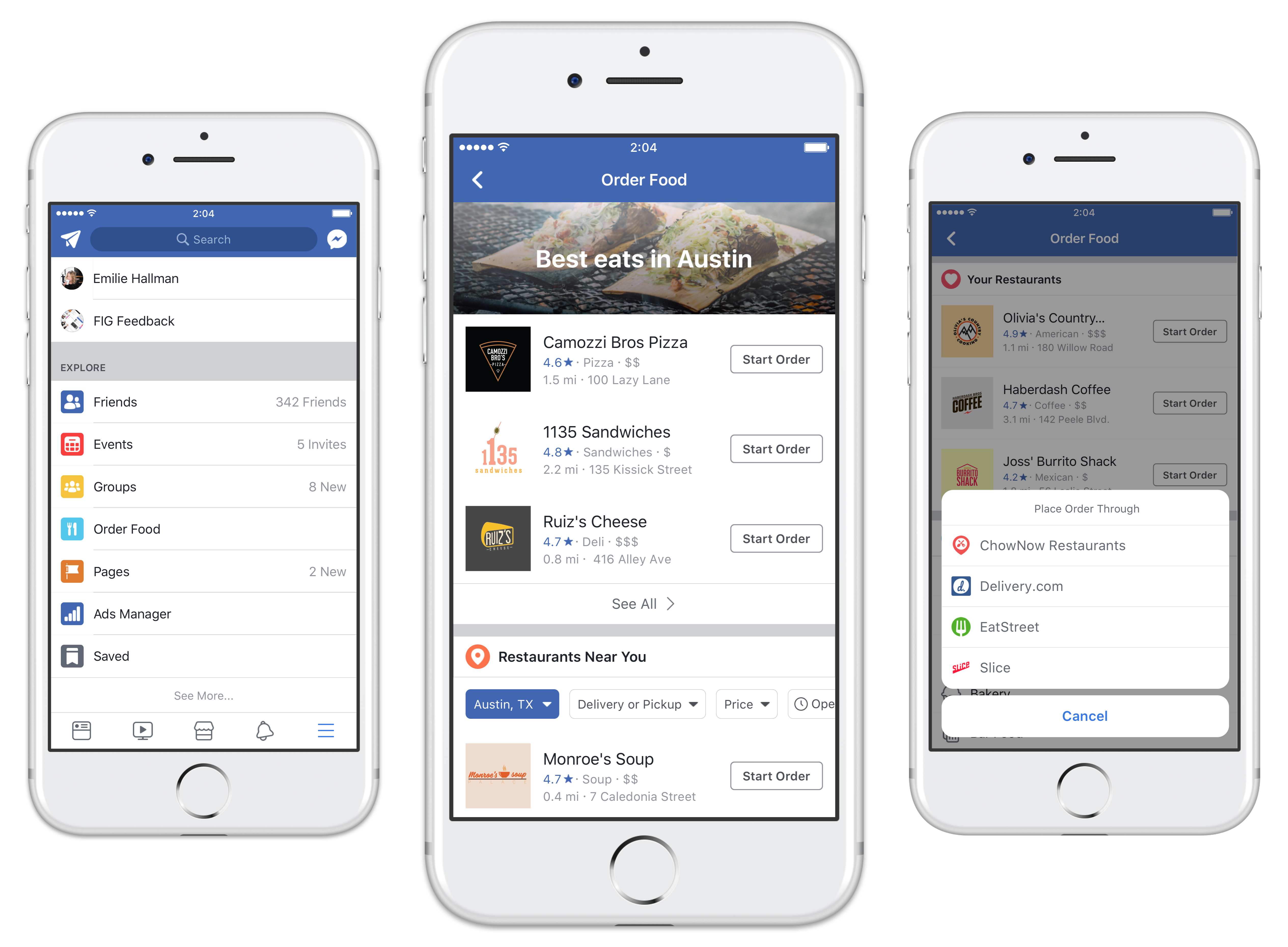 Facebook ordina cibo