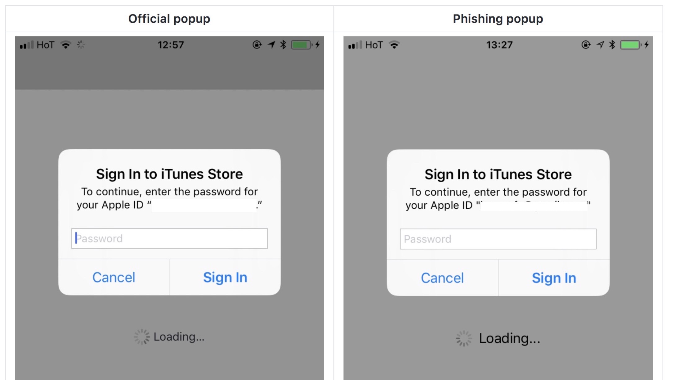 iPhone atac phishing