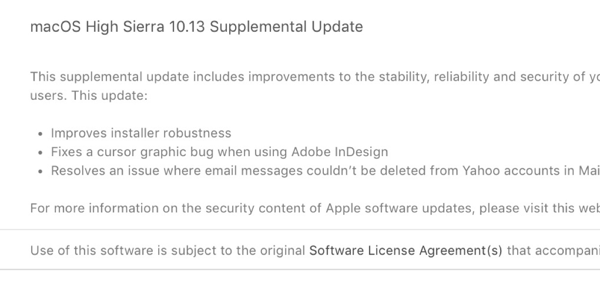 macOS High Sierra Supplerende opdatering