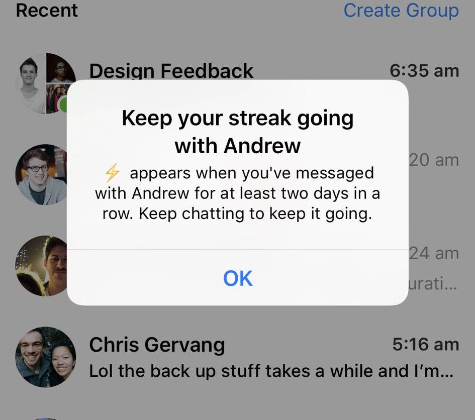 Facebook messenger streaks