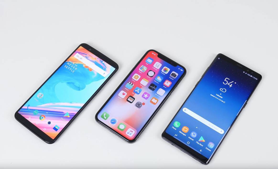 OnePlus 5T iPhone X Samsung Galaxy Note 8 batteriopladning