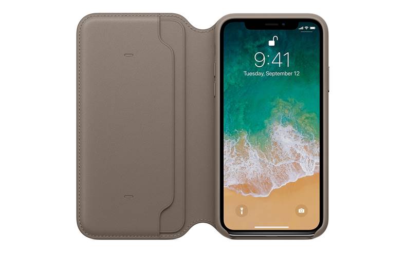 funda tipo manzana con tapa para iPhone X