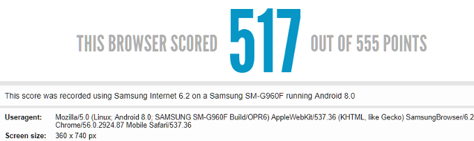 Samsung Galaxy S9 browser benchmark