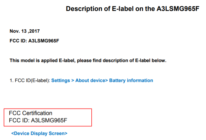 Samsung Galaxy S9 oficial certificat