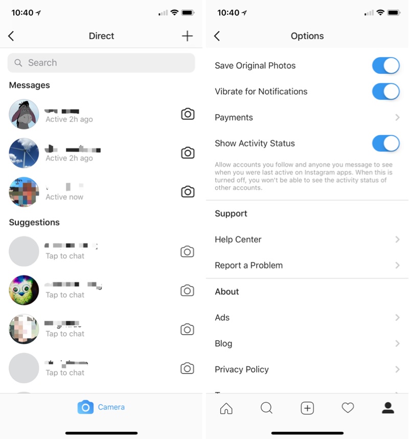 Statut d'activité Instagram