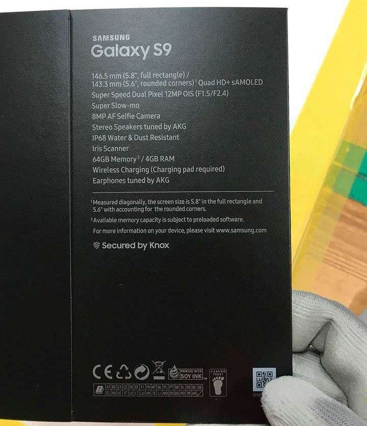 Samsung Galaxy S9 laatikko