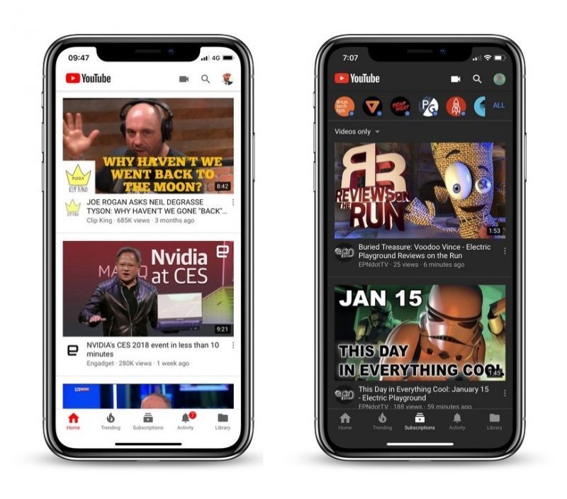 YouTube dark mode iphone