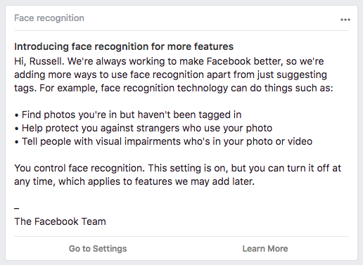 fonctions de reconnaissance faciale de Facebook