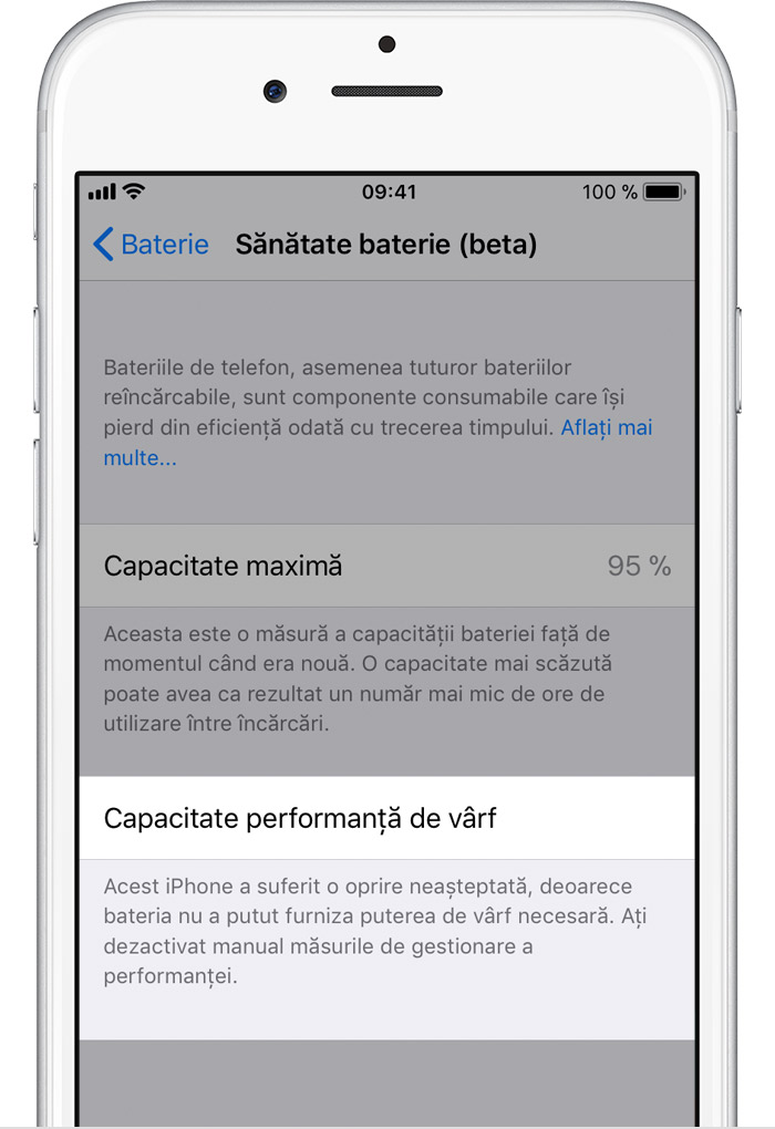 iOS 11.3 baterie limitare performante dezactivat