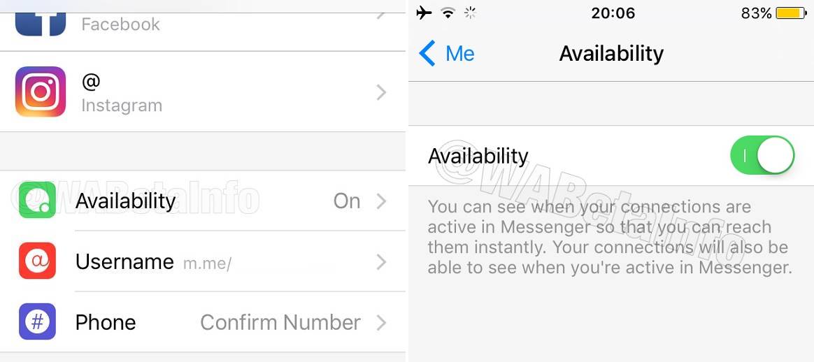 Facebook Messenger availability