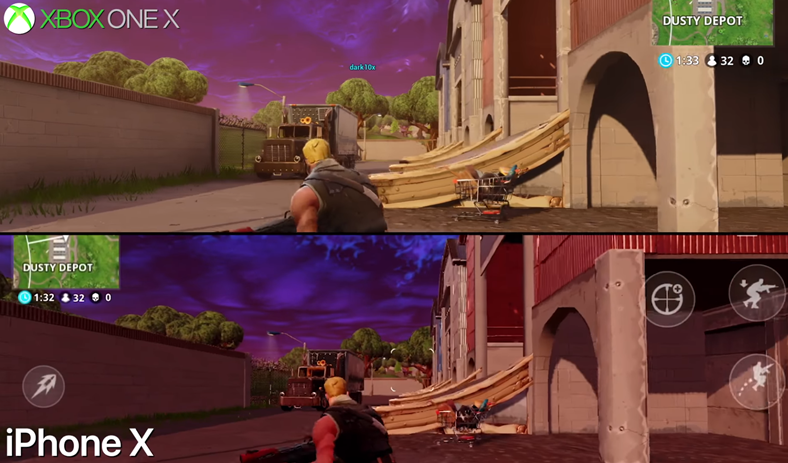 Fortnite Battle Royale iPhone X XBOX ONE X Comparatie Grafica