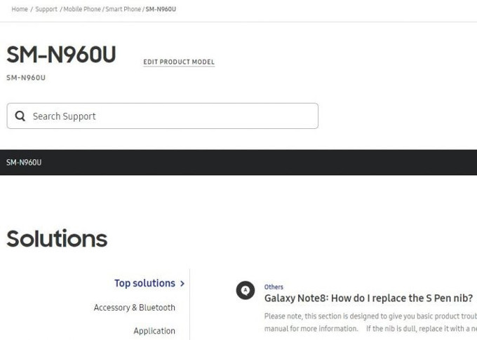 Samsung Galaxy Note 9 incluido en el sitio web de Samsung 1