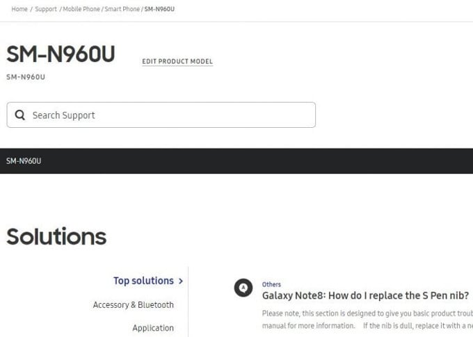 Samsung Galaxy Note 9 incluido en el sitio web de Samsung 1