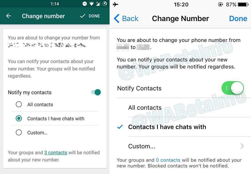 WhatsApp transfer numar telefon