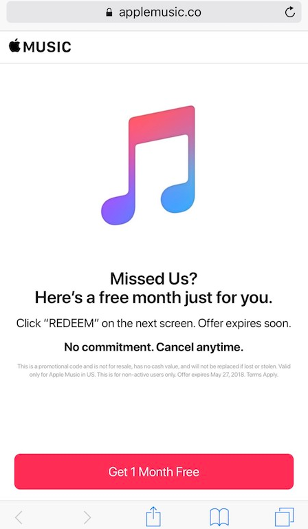 Apple Music additional month free