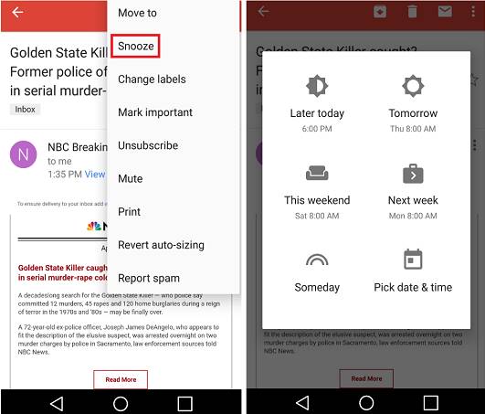 Gmail snooze Android