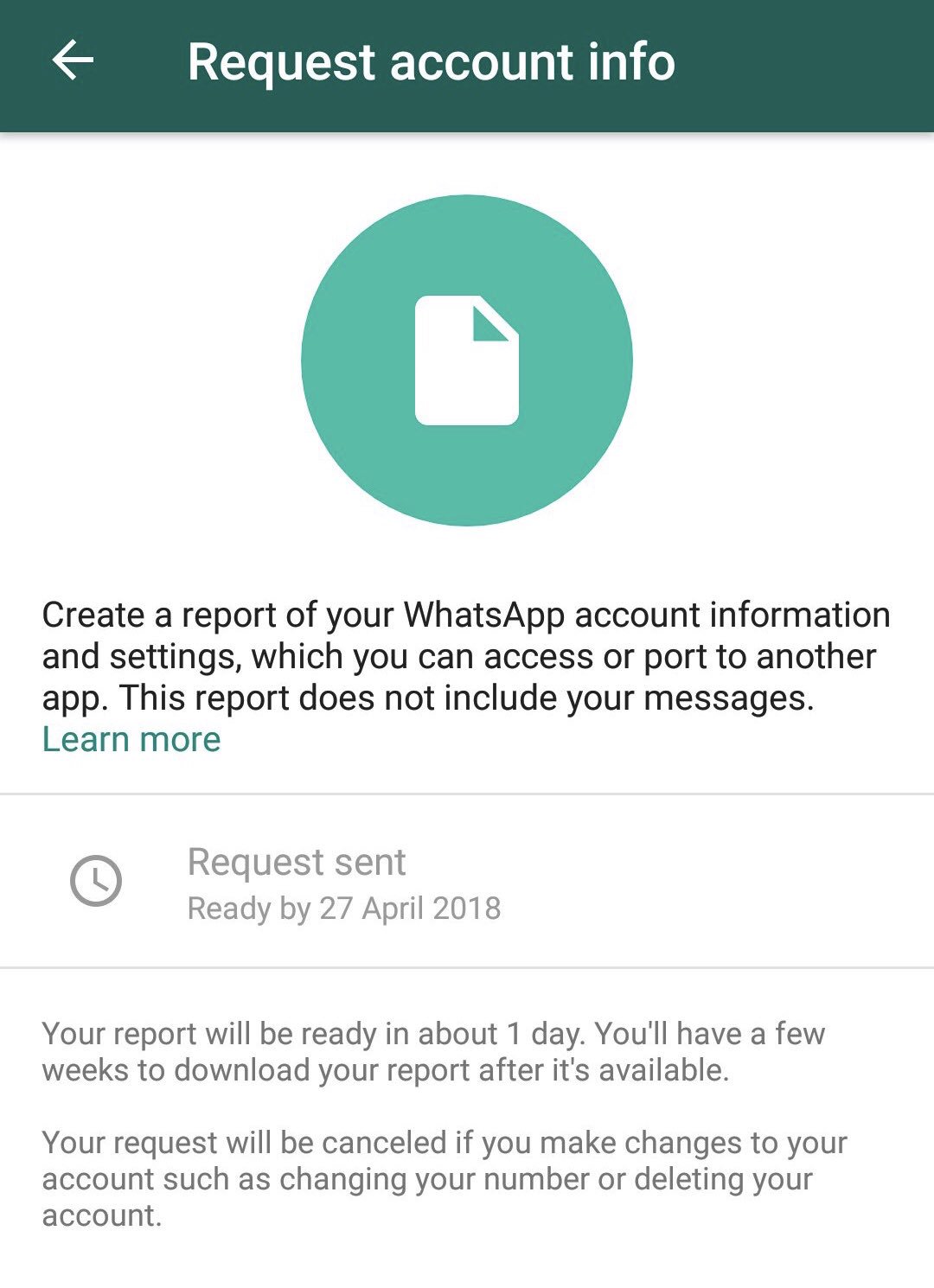 żądanie danych użytkownika WhatsApp 1