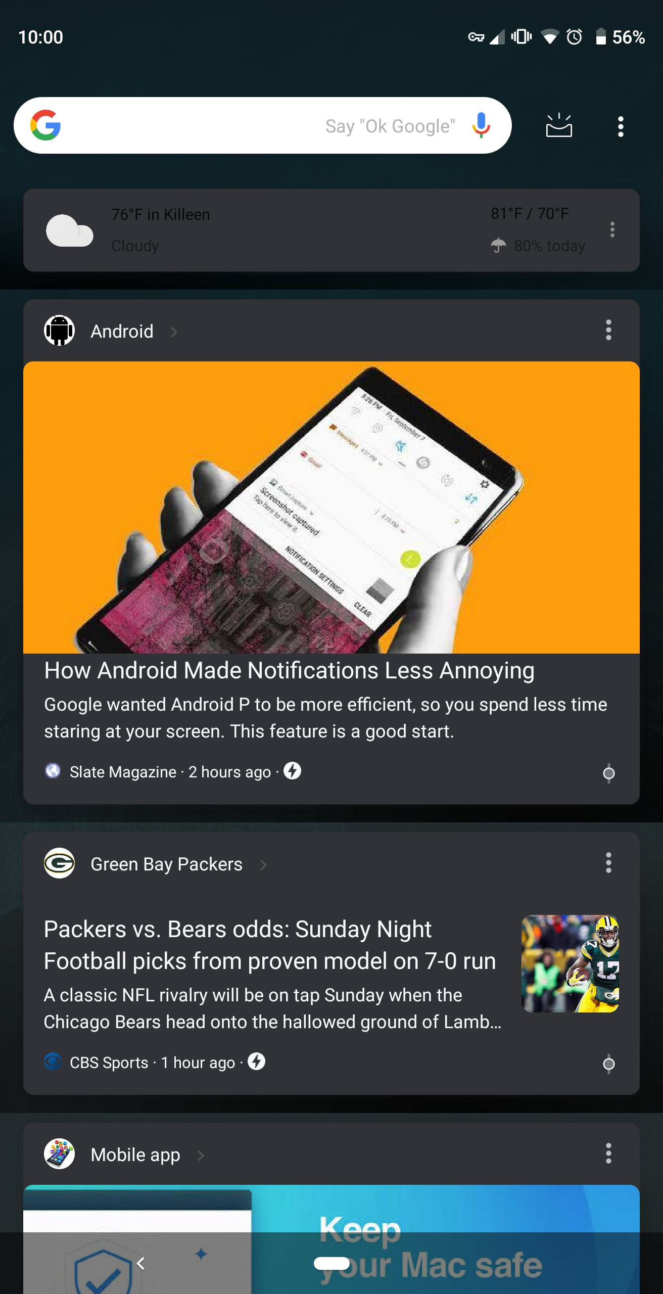 google feed android mörkt läge