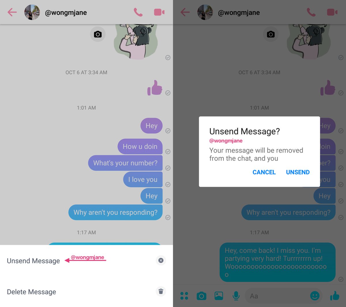 Facebook Messenger annuler l'envoi de WhatsApp 1