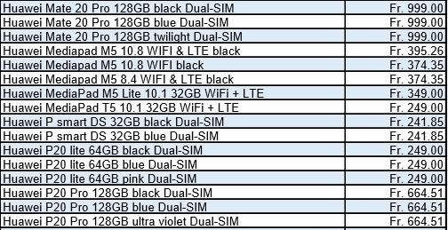 Huawei MATE 20 price Europe 1