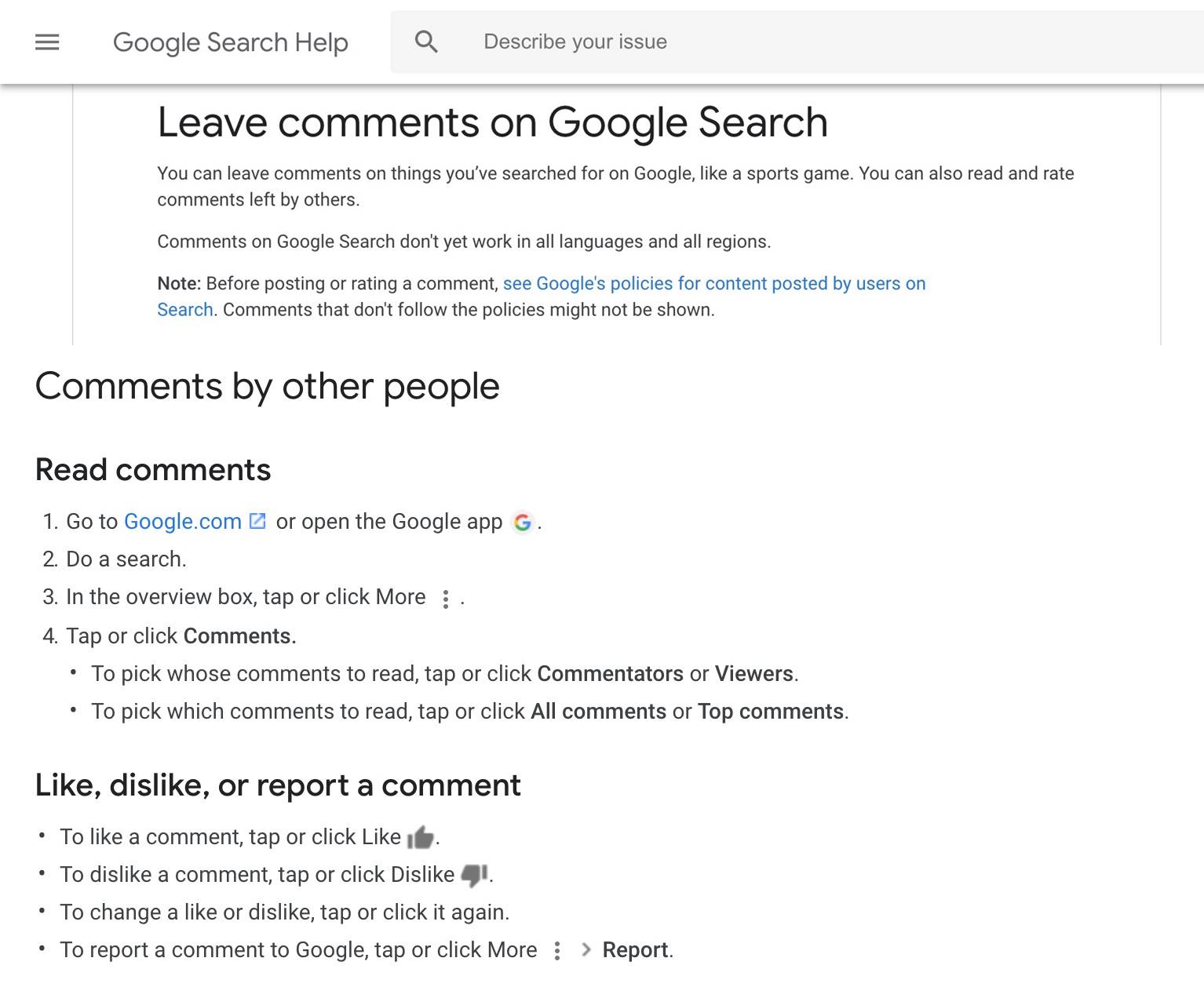 Commentaires Google 1