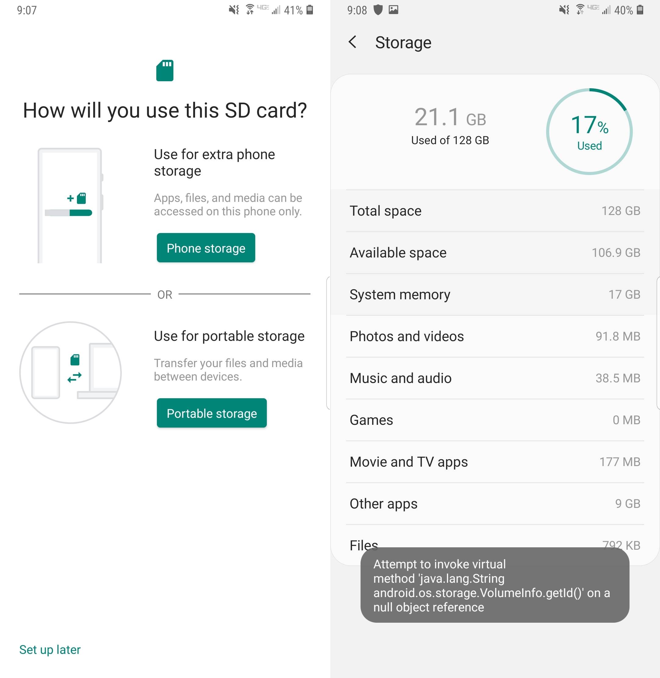 Samsung GALAXY S9 storage android 9 1