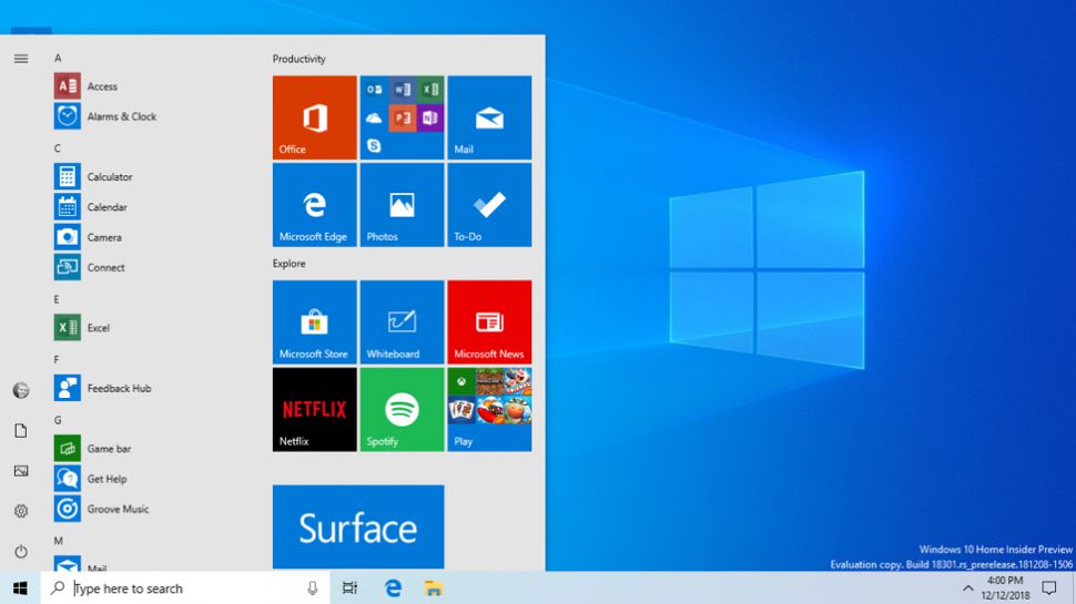 Windows 10:n käynnistysvalikon muutokset