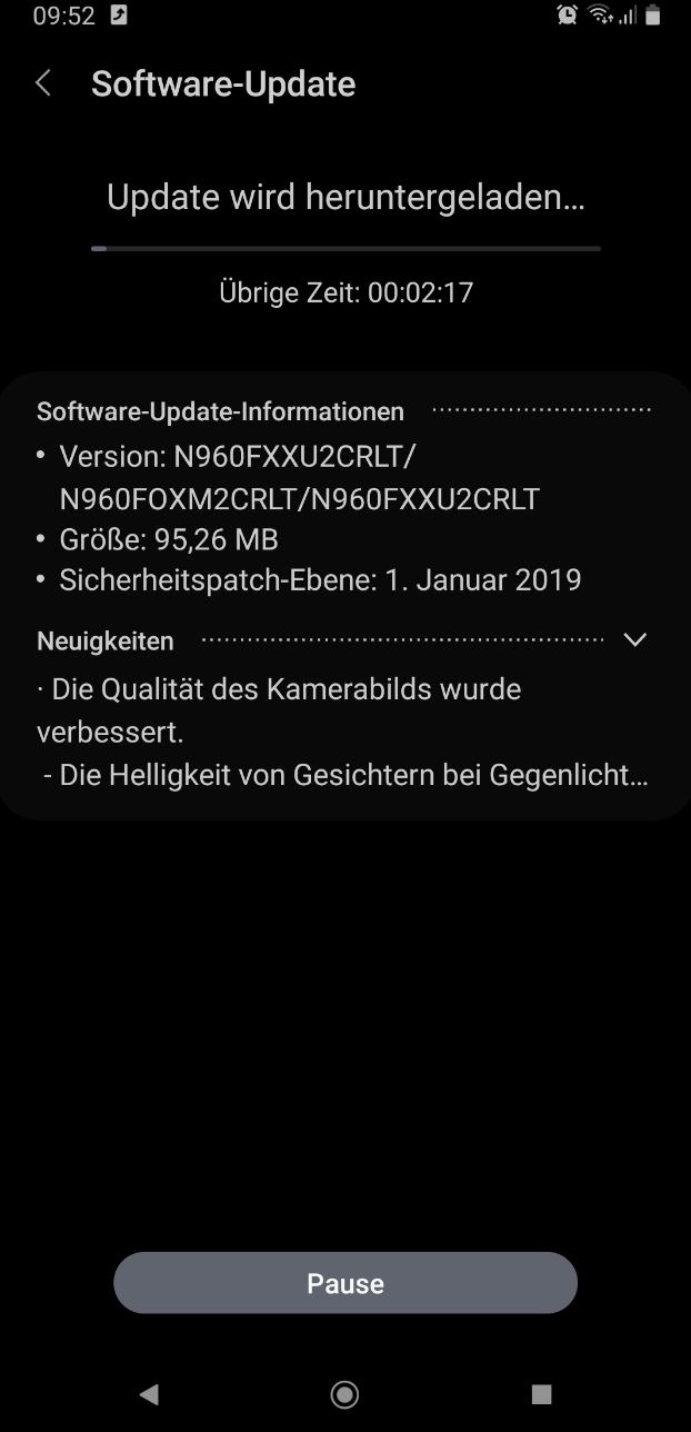 Android 9 Samsung GALAXY NOTE 9 veröffentlicht