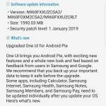 Actualización de Android 9 Samsung Note 9.