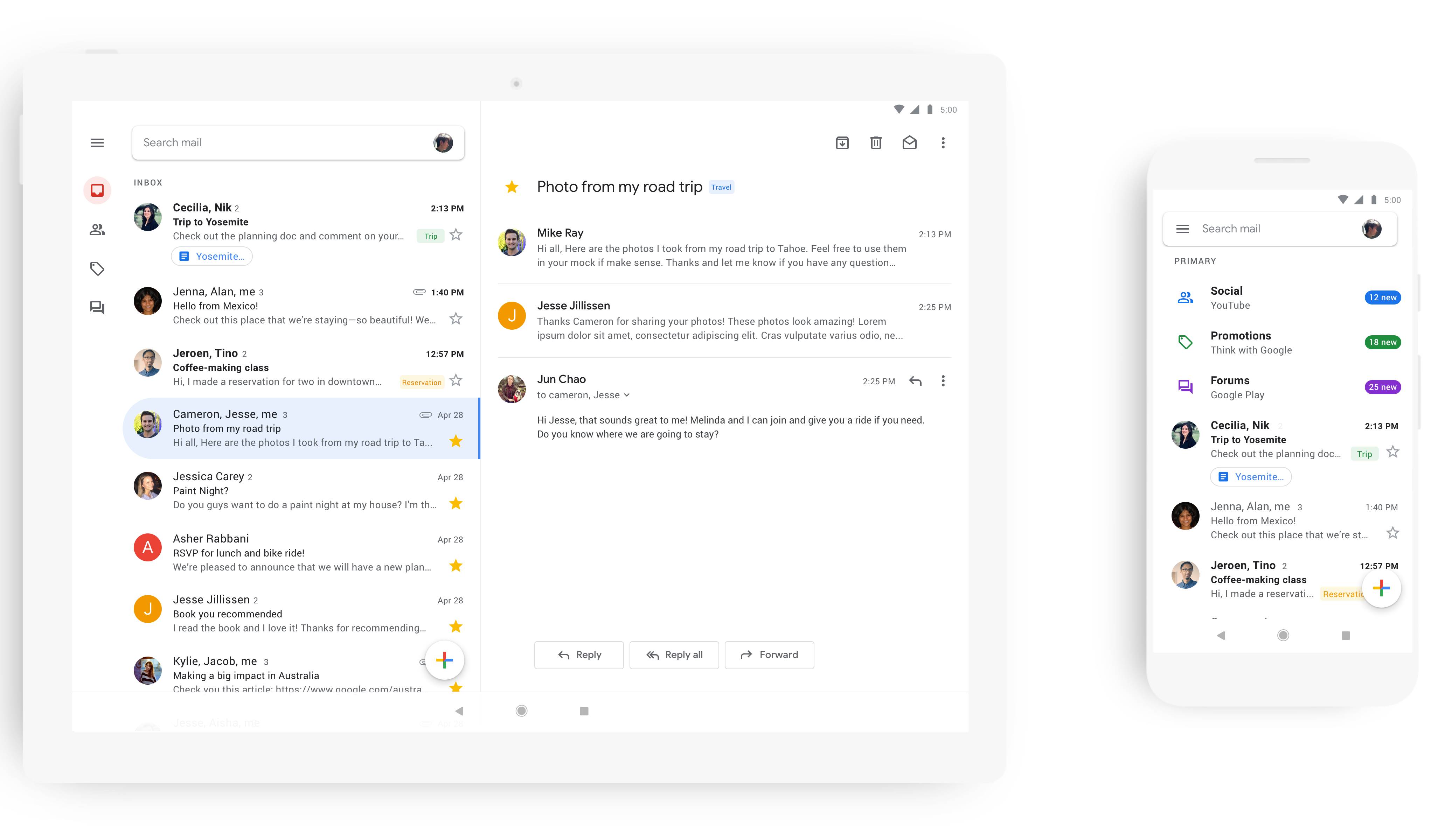 Gmail ios Android-gränssnitt