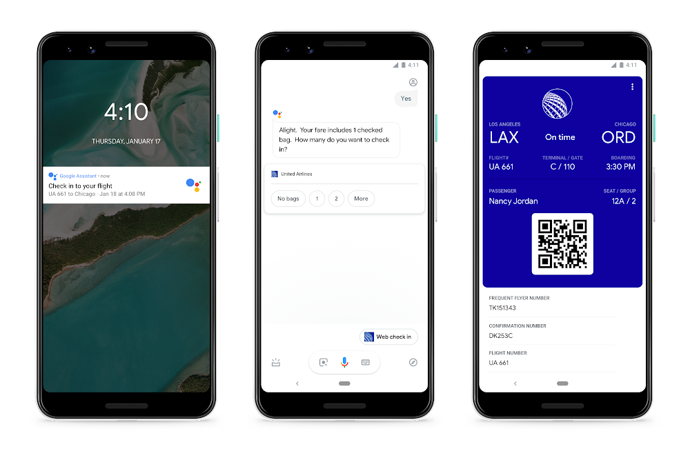 Google Assistant check-in avion