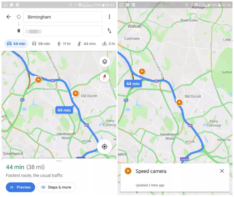 Google Maps accident radar