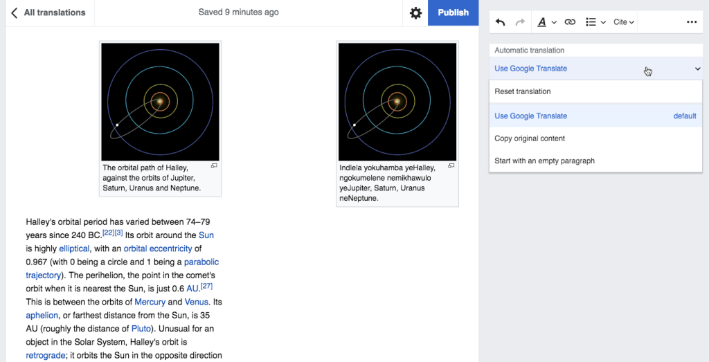 Google kääntää wikipedia verkossa