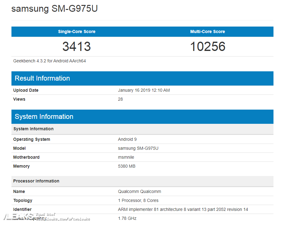 Samsung GALAXY S10 Benchmark Geekbench