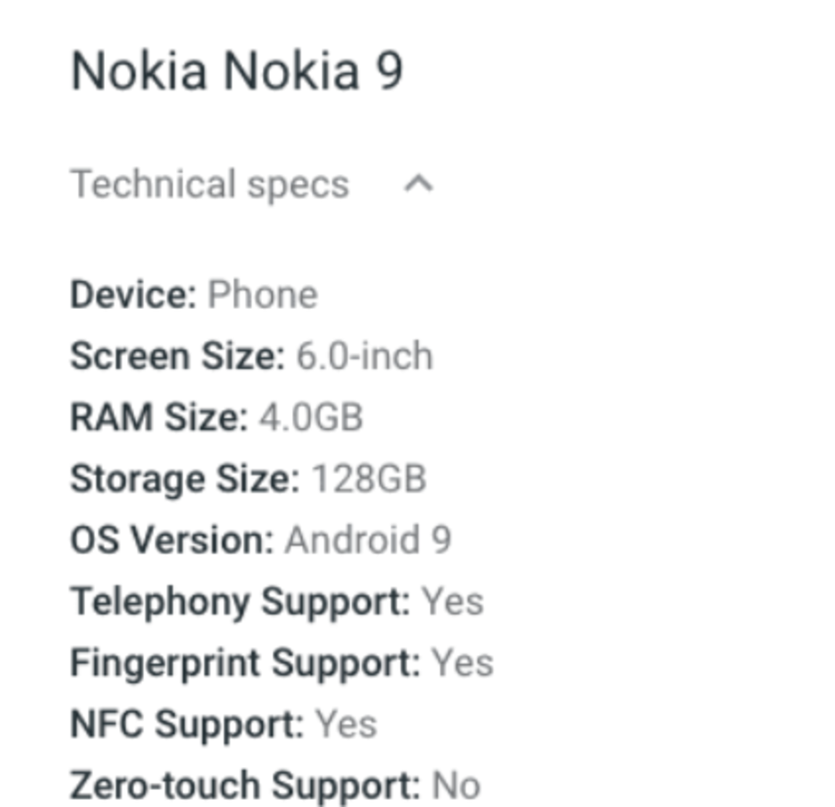 Delusione delle specifiche del Nokia 9