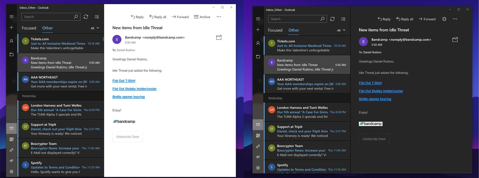 Windows 10 dark mode mail