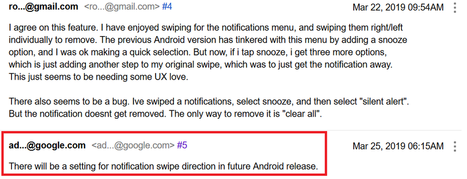 Android Q Google-meldingen