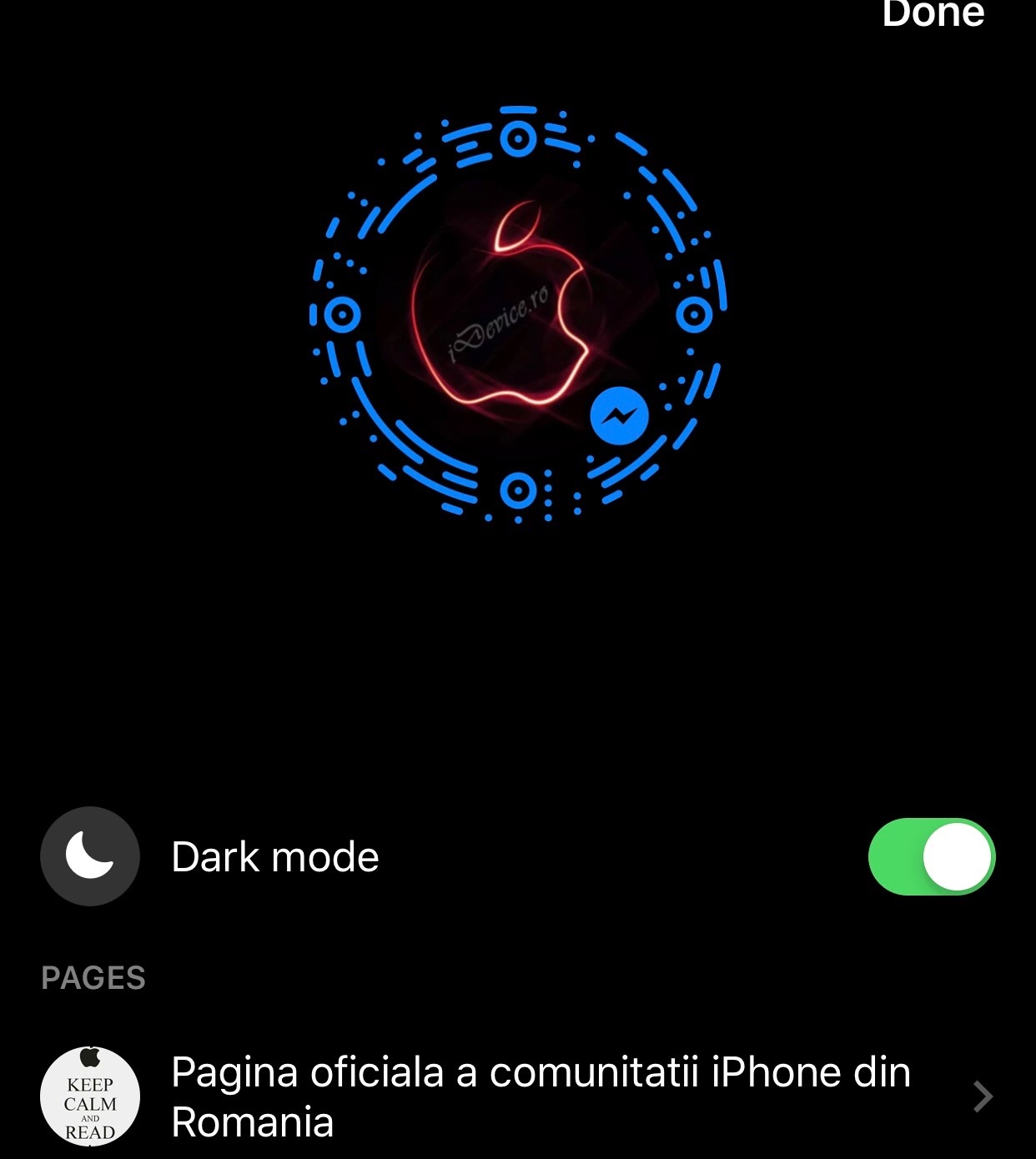 Facebook Messenger dark mode activare