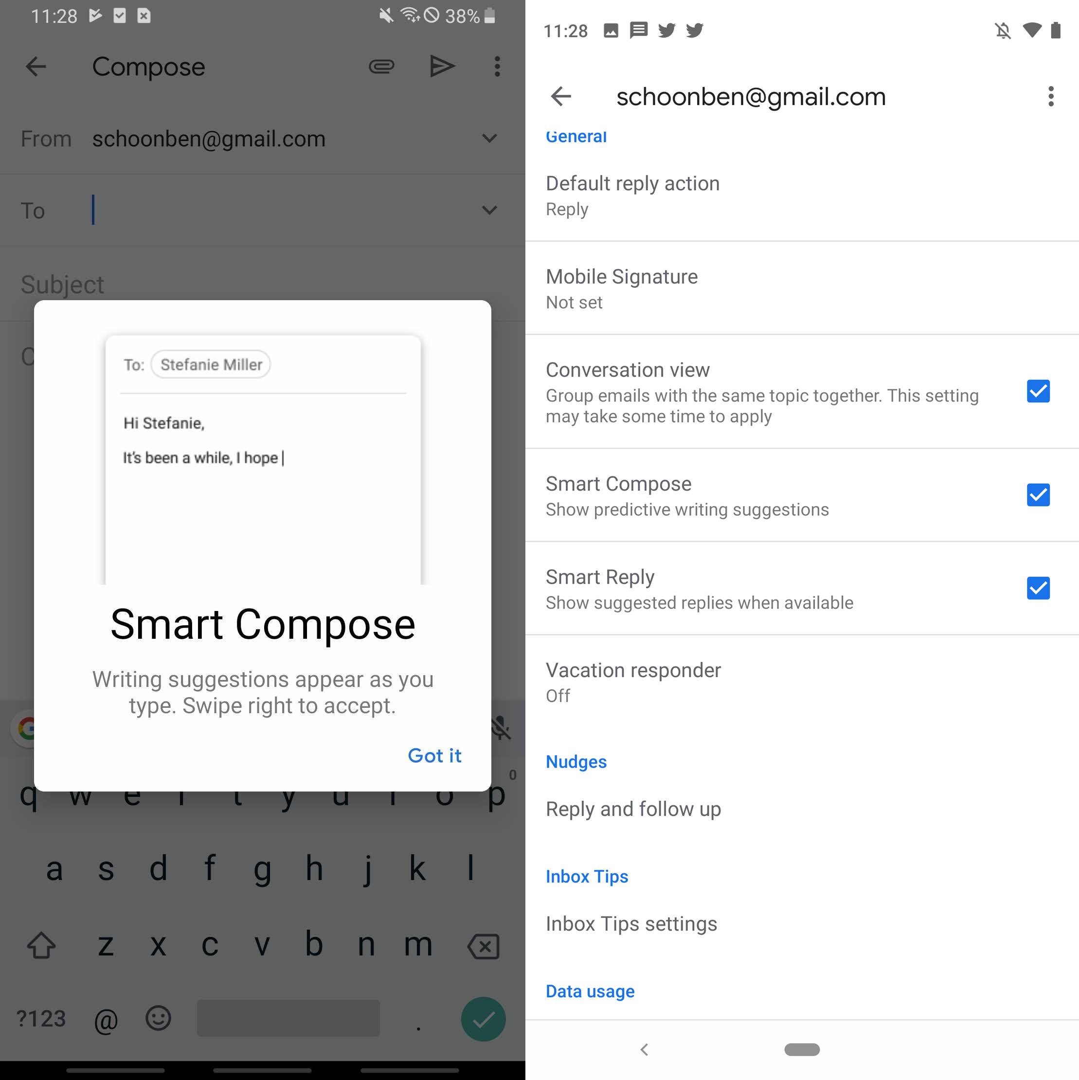 GMAIL composition intelligente Android