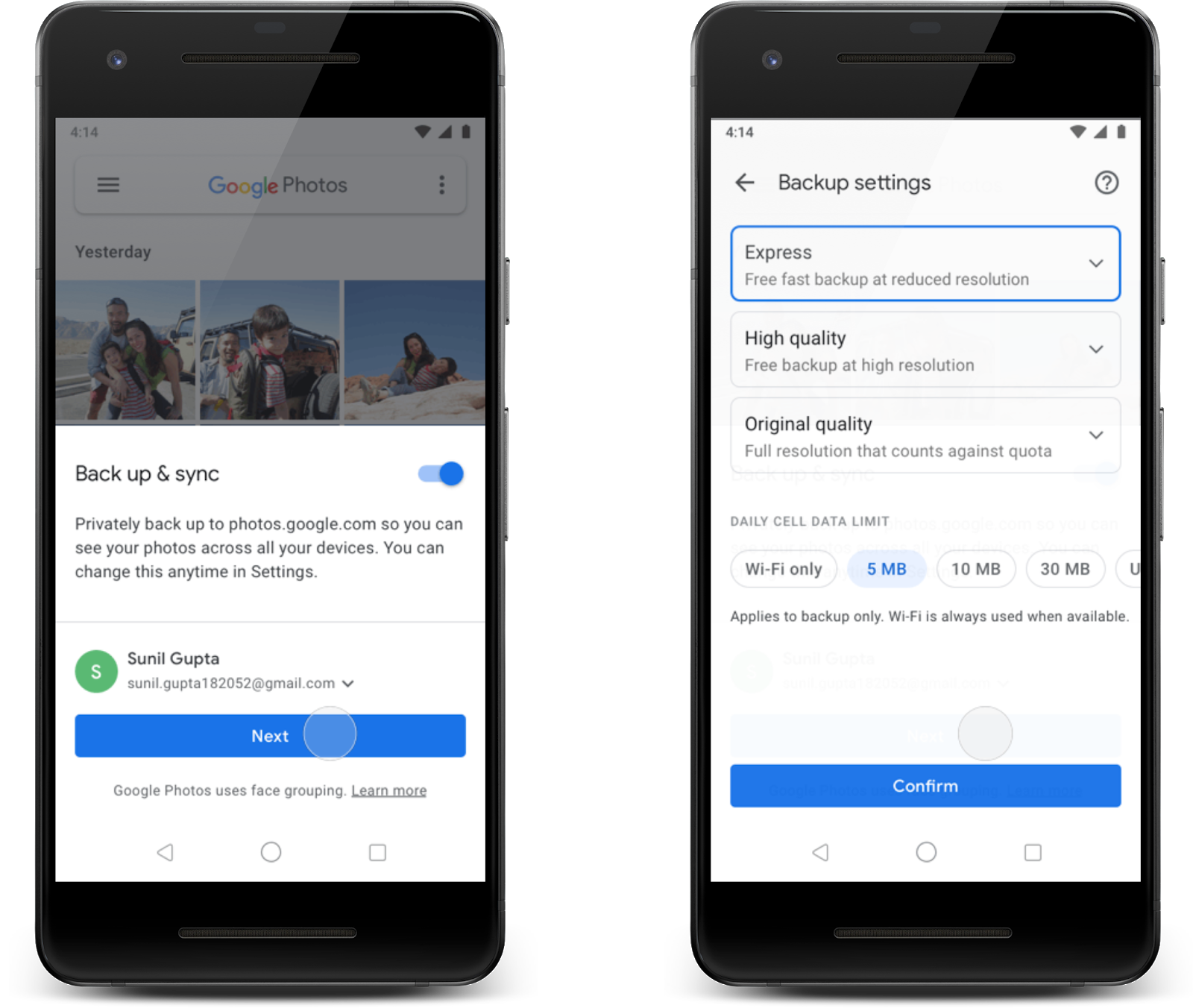 Límites de datos de copia de seguridad de funciones rápidas de Google Photos