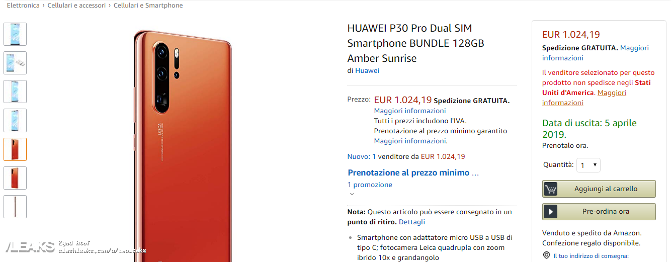 Huawei P30 PRO lansare data amazon