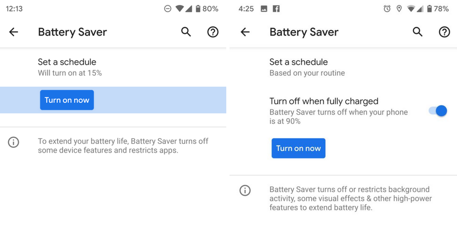 Mode faible consommation de batterie Android 10
