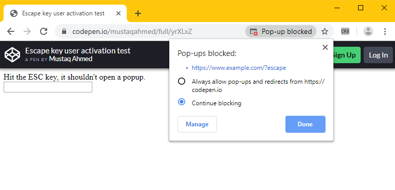 Google Chrome escape key