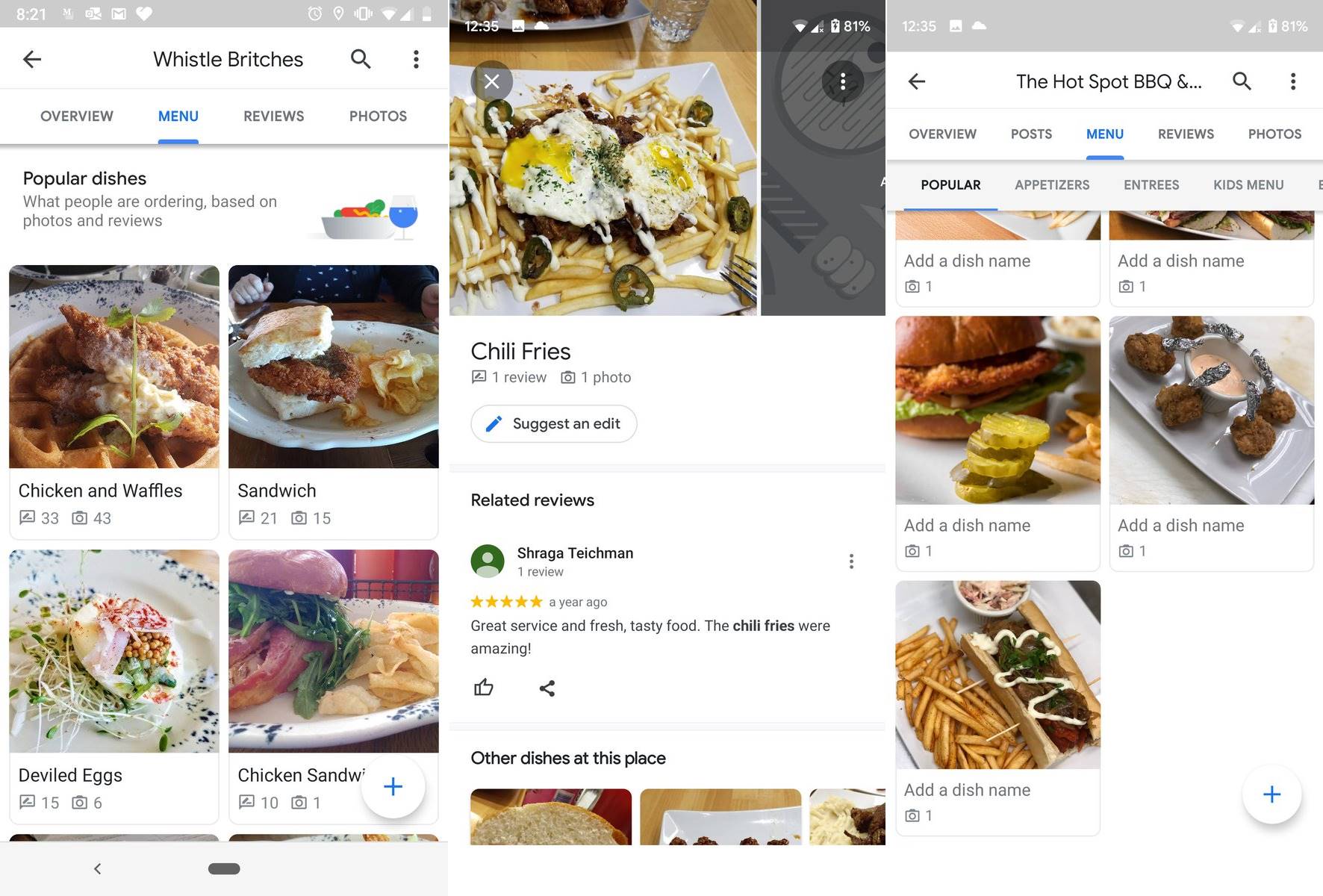 Aplikacja kulinarna Mapy Google