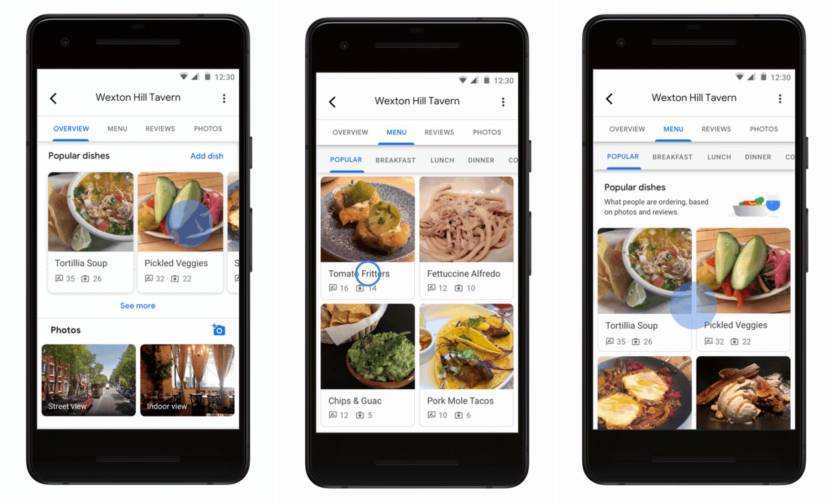 Recommandations alimentaires Google Maps