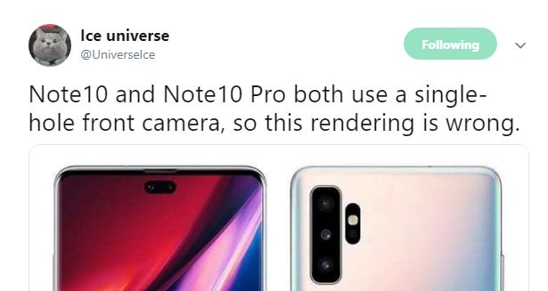 Samsung GALAXY NOTE 10 disappoints the front camera
